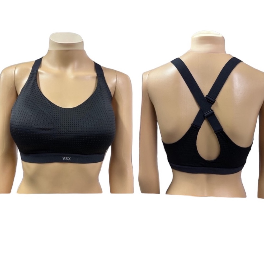 Victorias Secret VSX Sport Black Mesh Cross Strap Sports Bra 34D